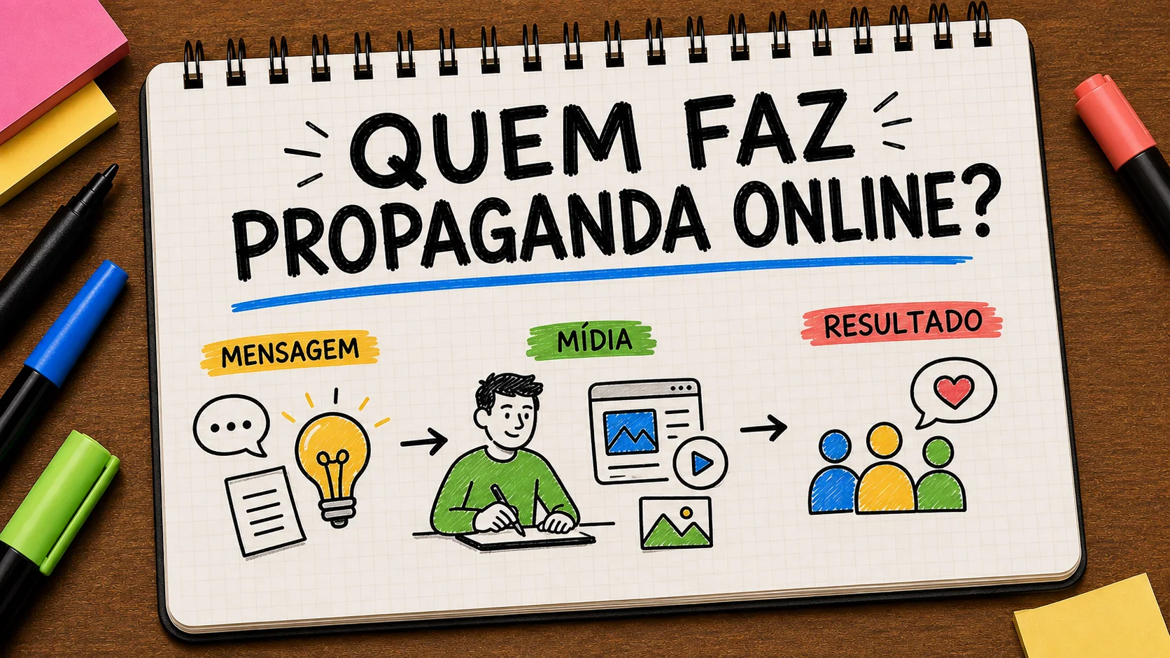 quem faz propaganda na internet representado como caminho entre anúncio, contato e