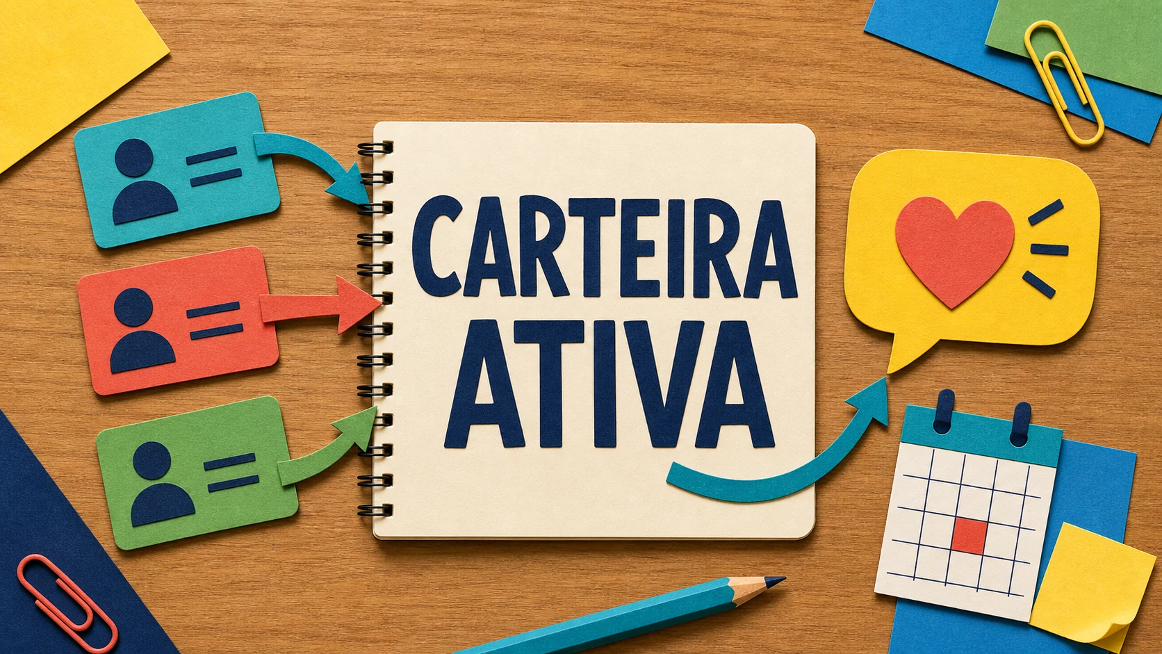 Caderno colorido com contatos retomados de forma respeitosa em uma corretora