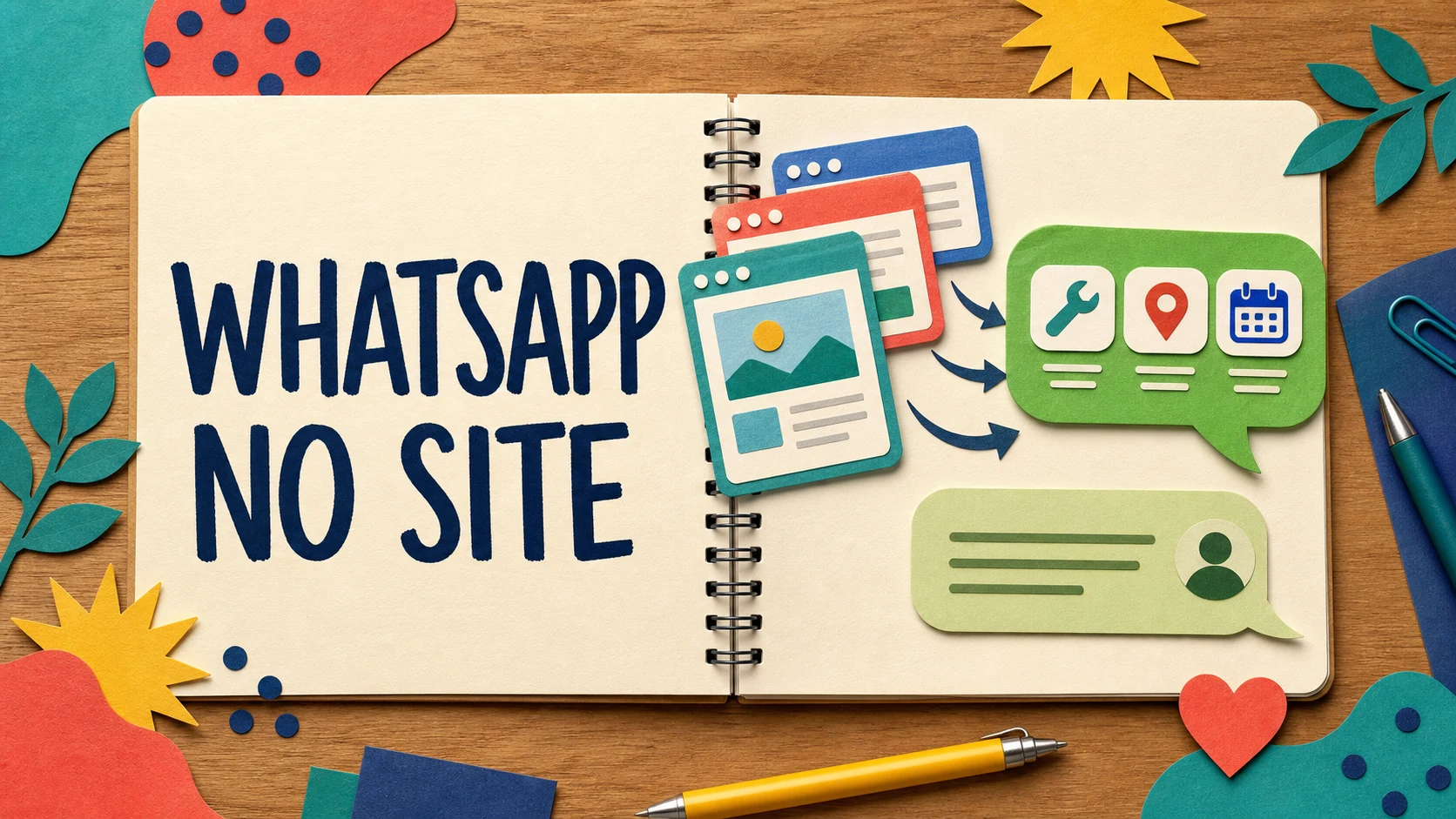 Caderno colorido transforma clique no site em conversa de WhatsApp com contexto