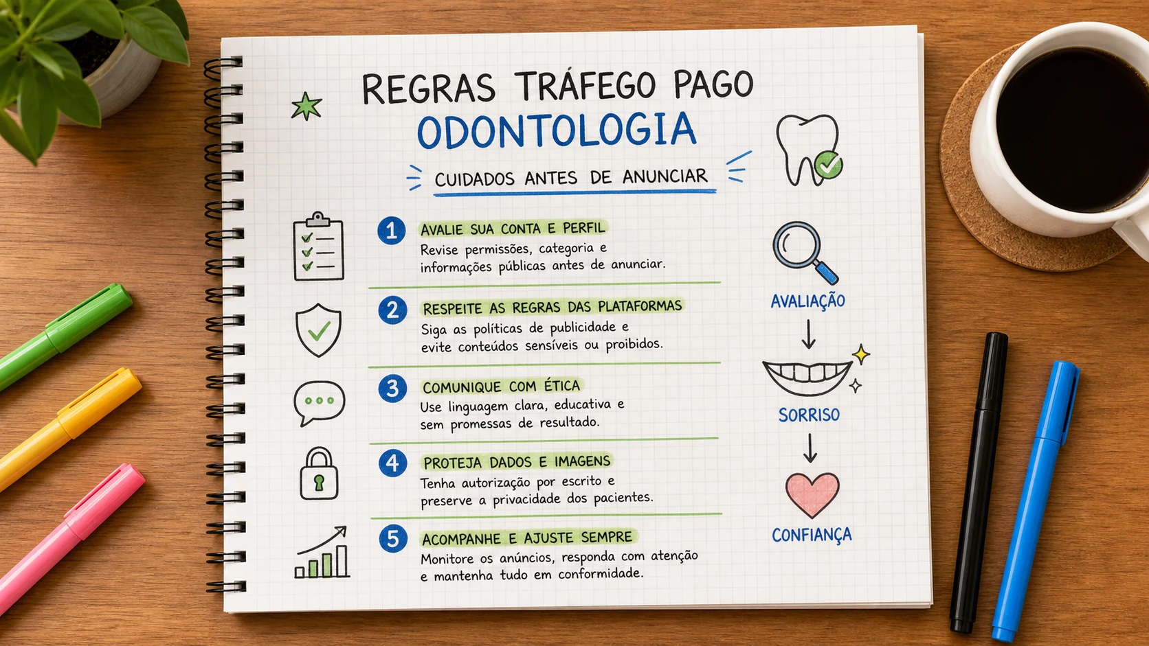 Infográfico sobre regras tráfego pago odontologia aplicado a clínicas odontológicas.