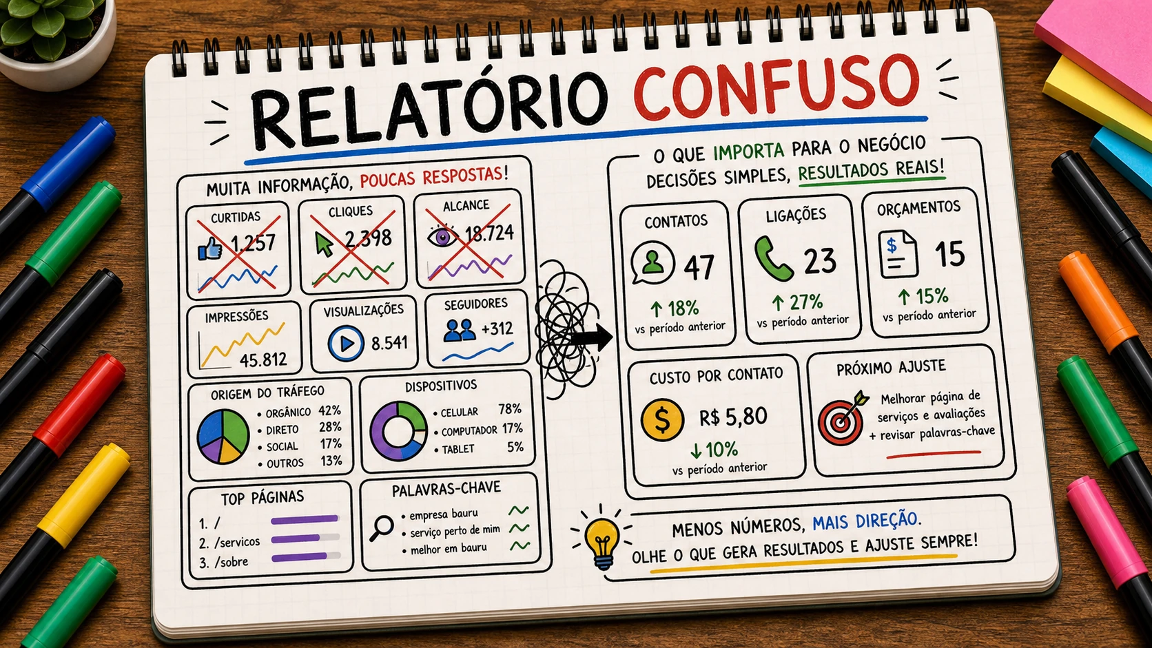 relatório de marketing confuso com diagnóstico claro para empresa de Bauru