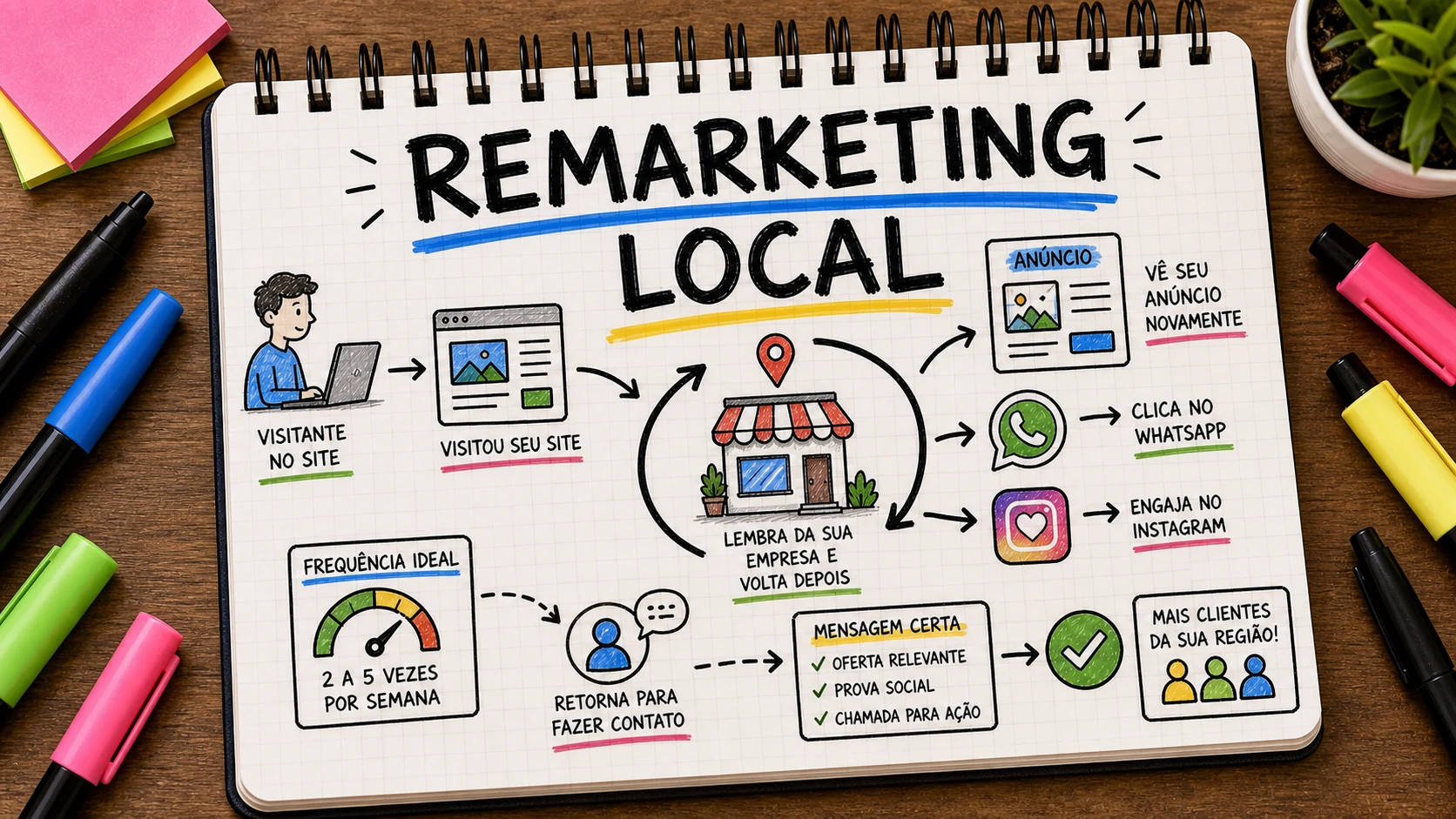 Remarketing para negócios locais com visitantes, WhatsApp e anúncios de retorno