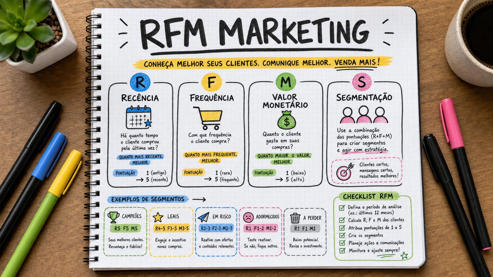 RFM marketing em uma cena editorial sobre decisão, mensagem e comportamento de compra.