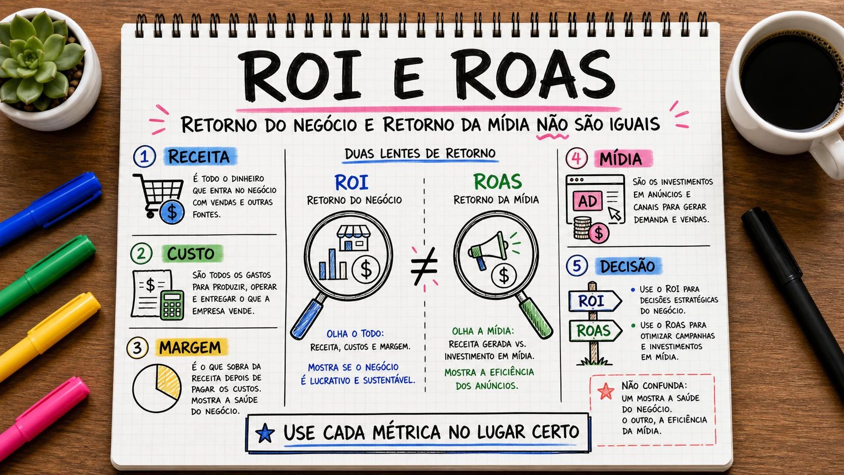 ROI e ROAS representado em uma cena editorial sobre escolha, contexto e decisão.
