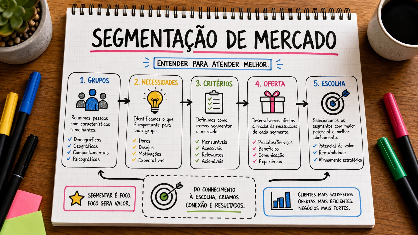 Segmentação de mercado Smith em uma cena editorial sobre decisão, mensagem e comportamento de compra.