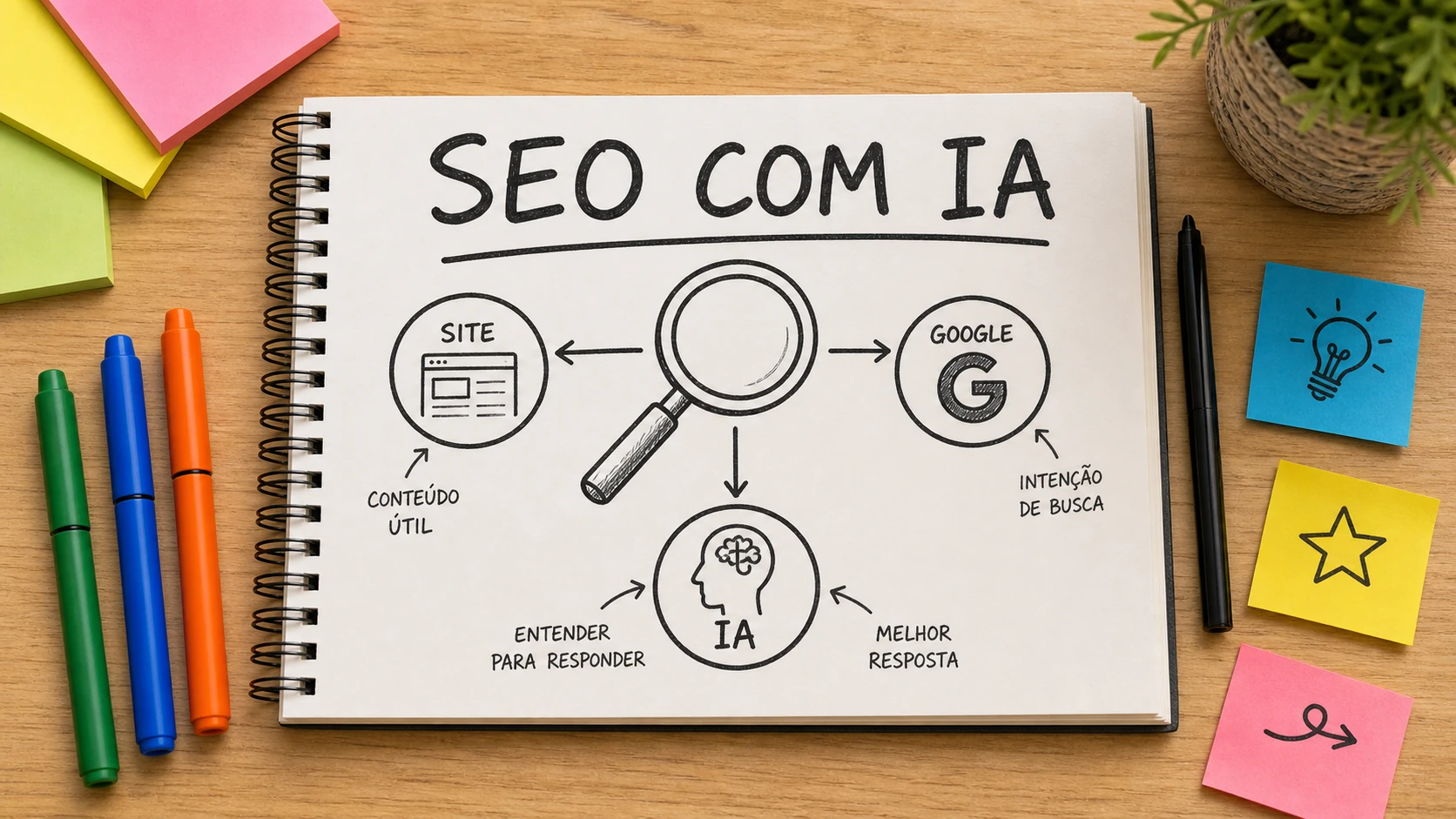 SEO com IA explicado como presença digital clara para Google e respostas de inteligência artificial