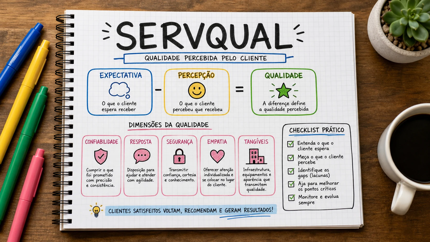 SERVQUAL qualidade de serviço em uma cena editorial sobre decisão, mensagem e comportamento de compra.