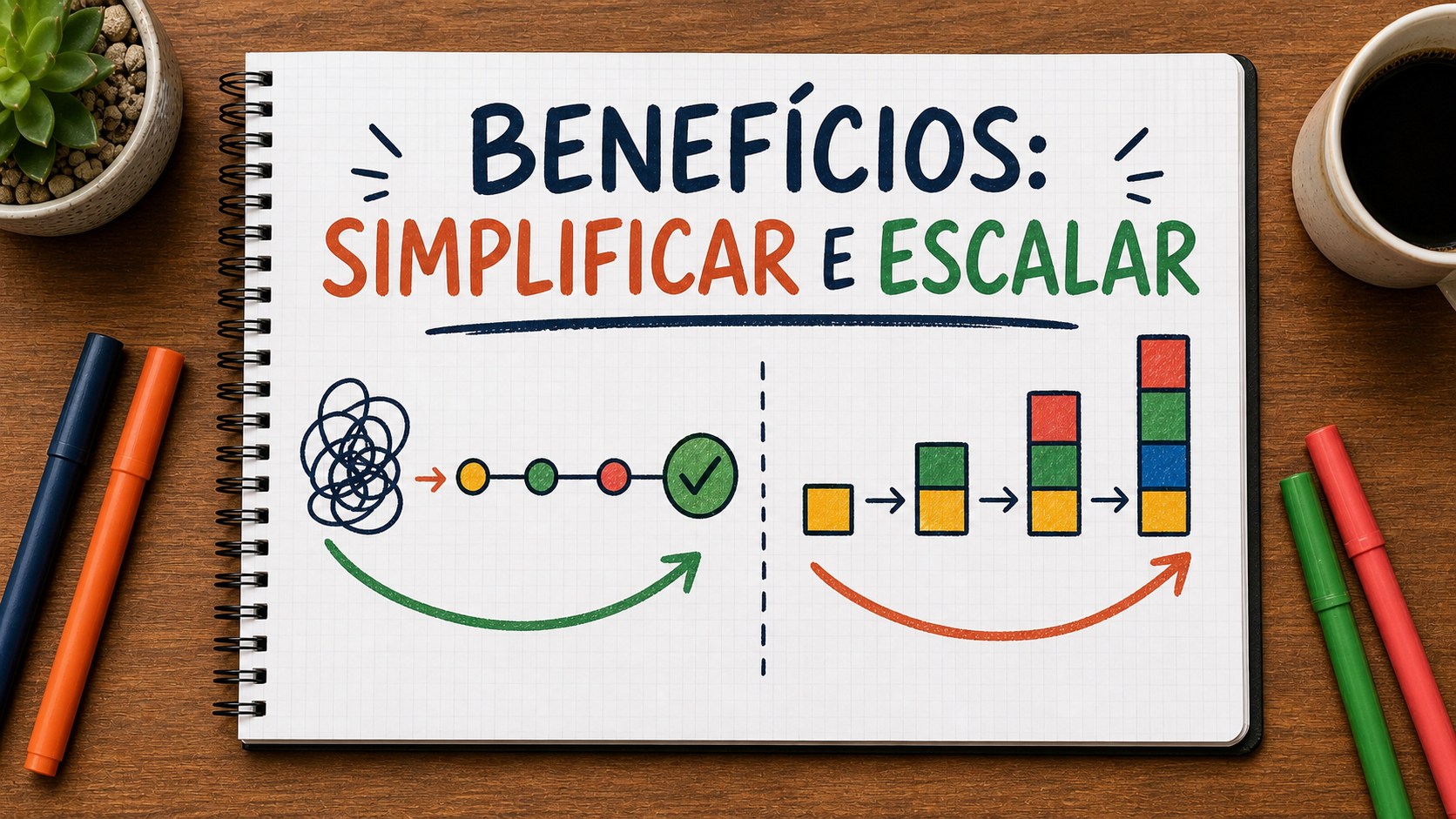Ilustração sobre simplificação e escalada de benefícios aplicada à publicidade e ao marketing