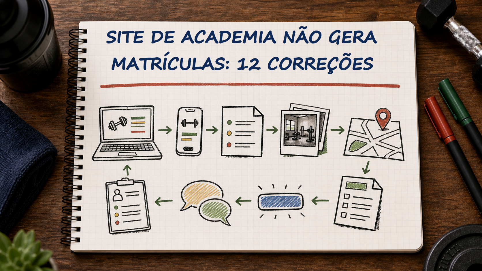Caderno com guia visual sobre site de academia não gera matrículas para gestores de academias