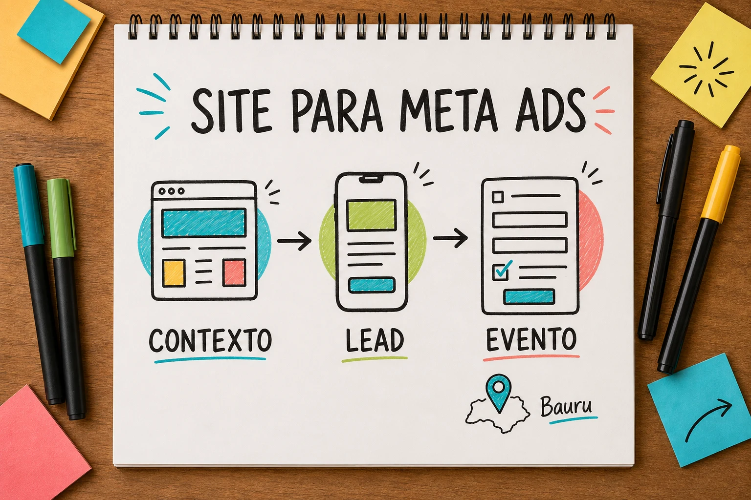 Site preparado para Meta Ads conecta anúncio, página, rastreamento e atendimento