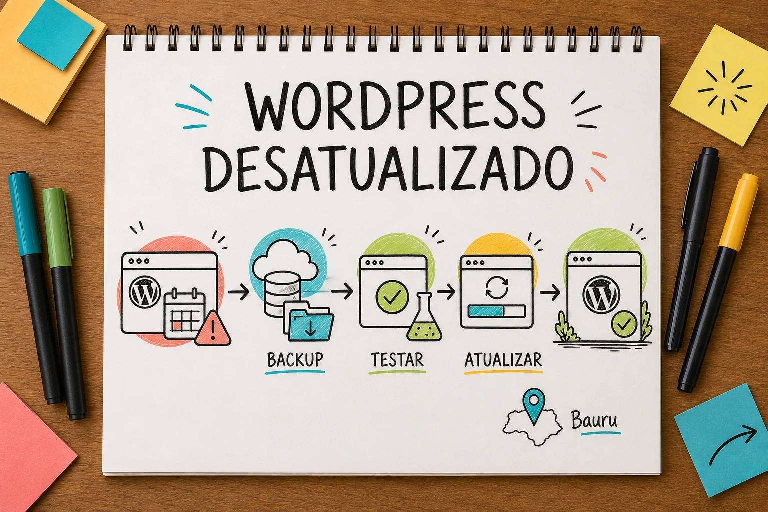 Site WordPress desatualizado com segurança, compatibilidade e desempenho sob revisão