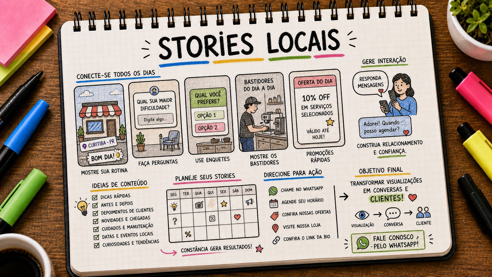Stories para negócios locais com bastidores, agenda, enquetes e WhatsApp