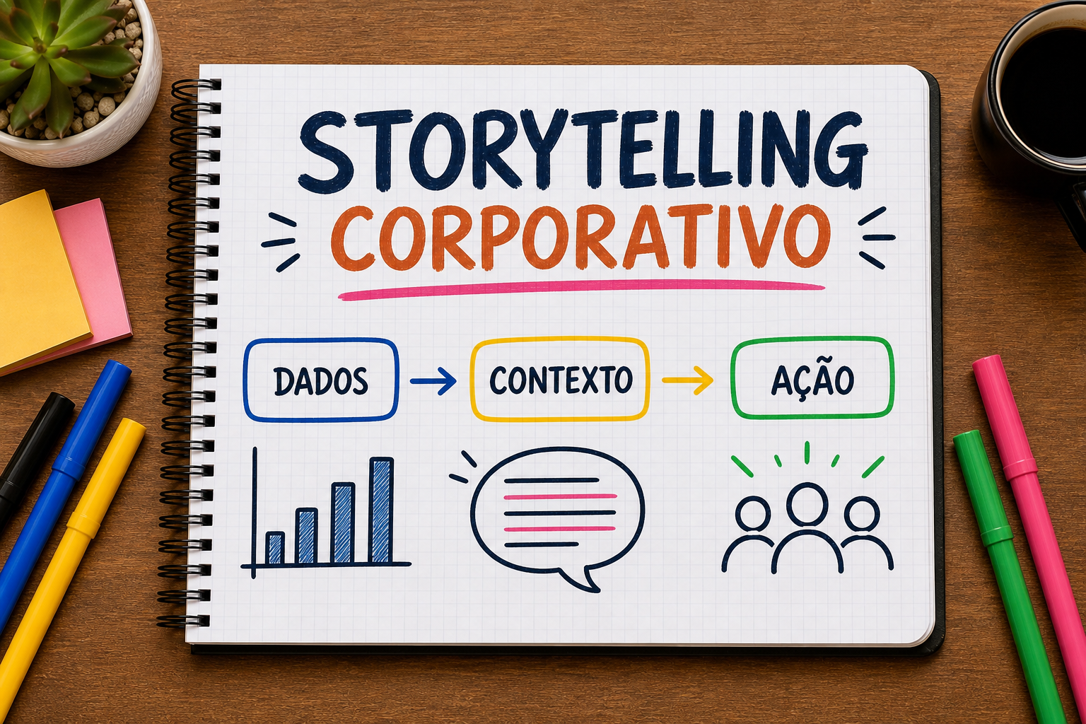 Storytelling corporativo organizando dados, contexto e ação para públicos da empresa
