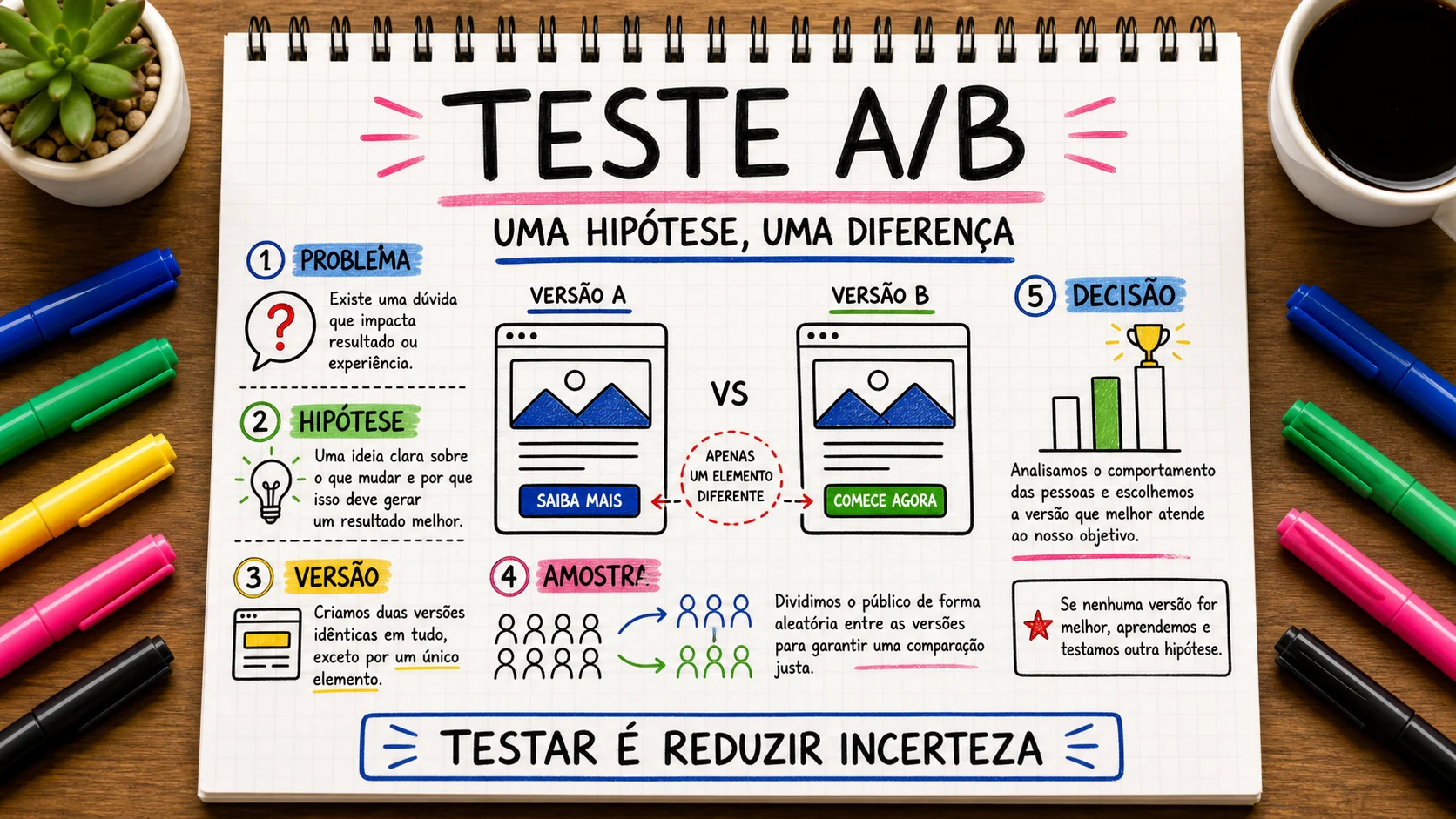 Teste A/B marketing representado em uma cena editorial sobre escolha, contexto e decisão.