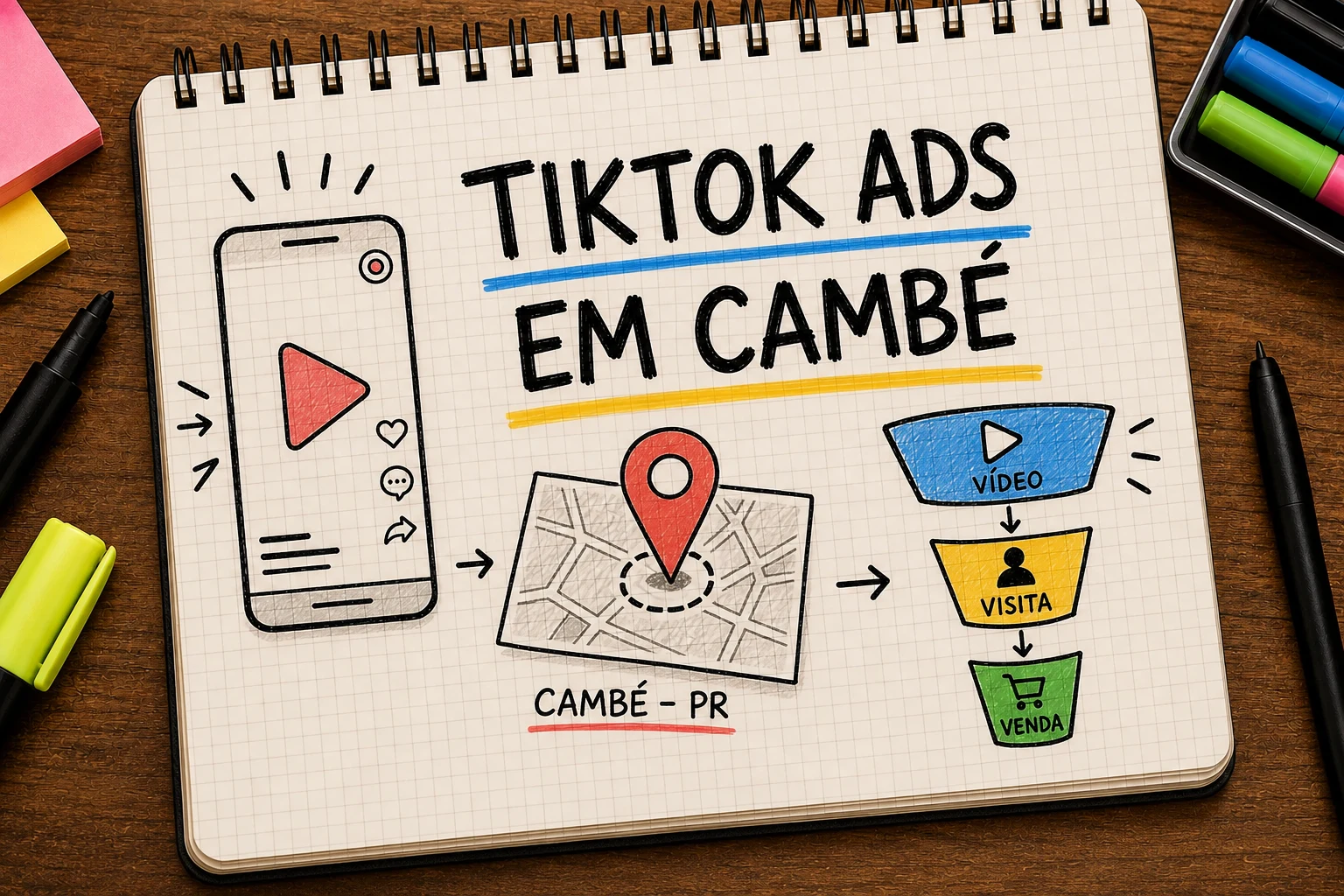 TikTok Ads em Cambé ligando vídeo, atenção, visita e resultado comercial