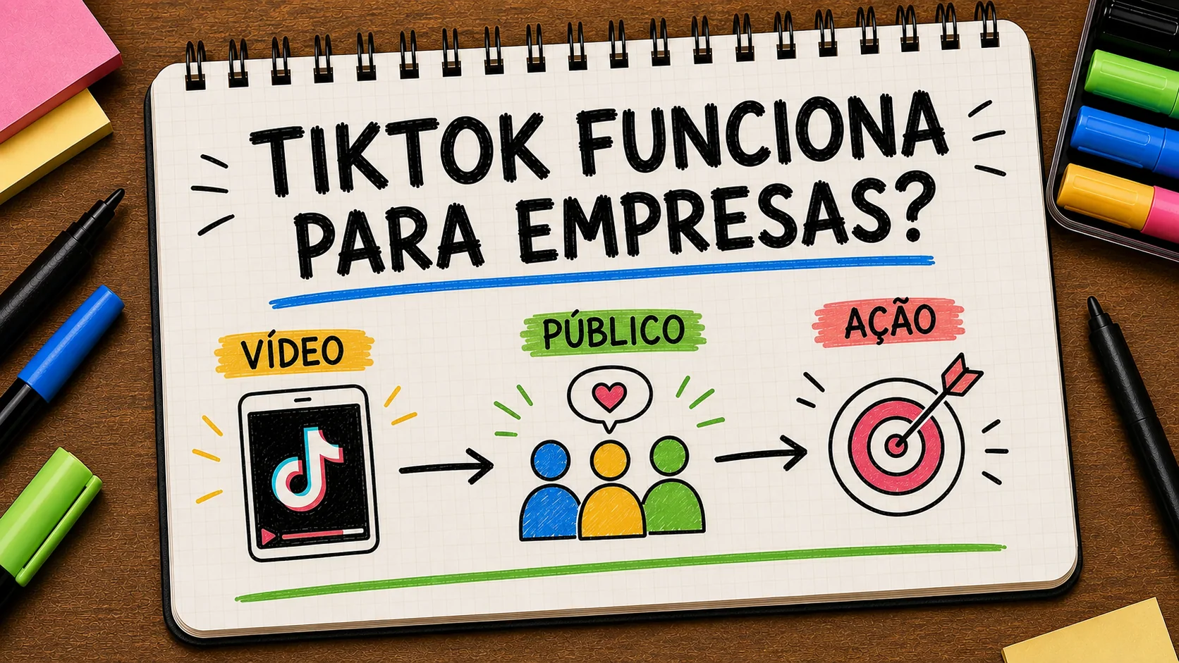 TikTok funciona para empresas representado como caminho entre anúncio, contato e