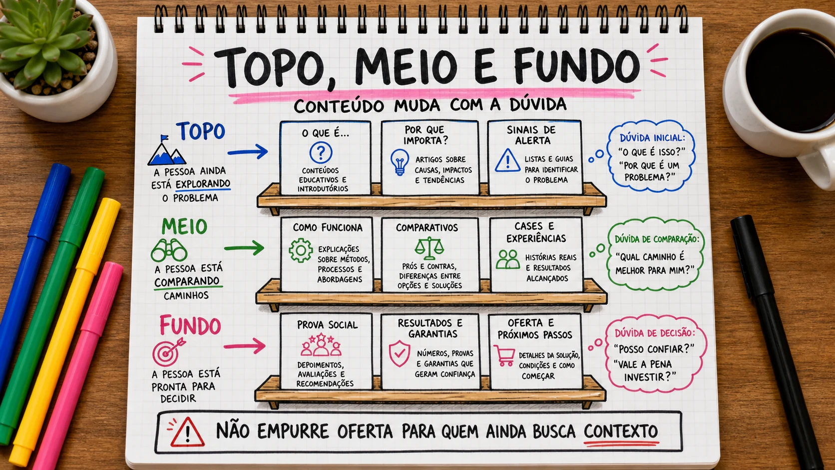 Topo meio e fundo do funil representado em uma cena editorial sobre escolha, contexto e decisão.