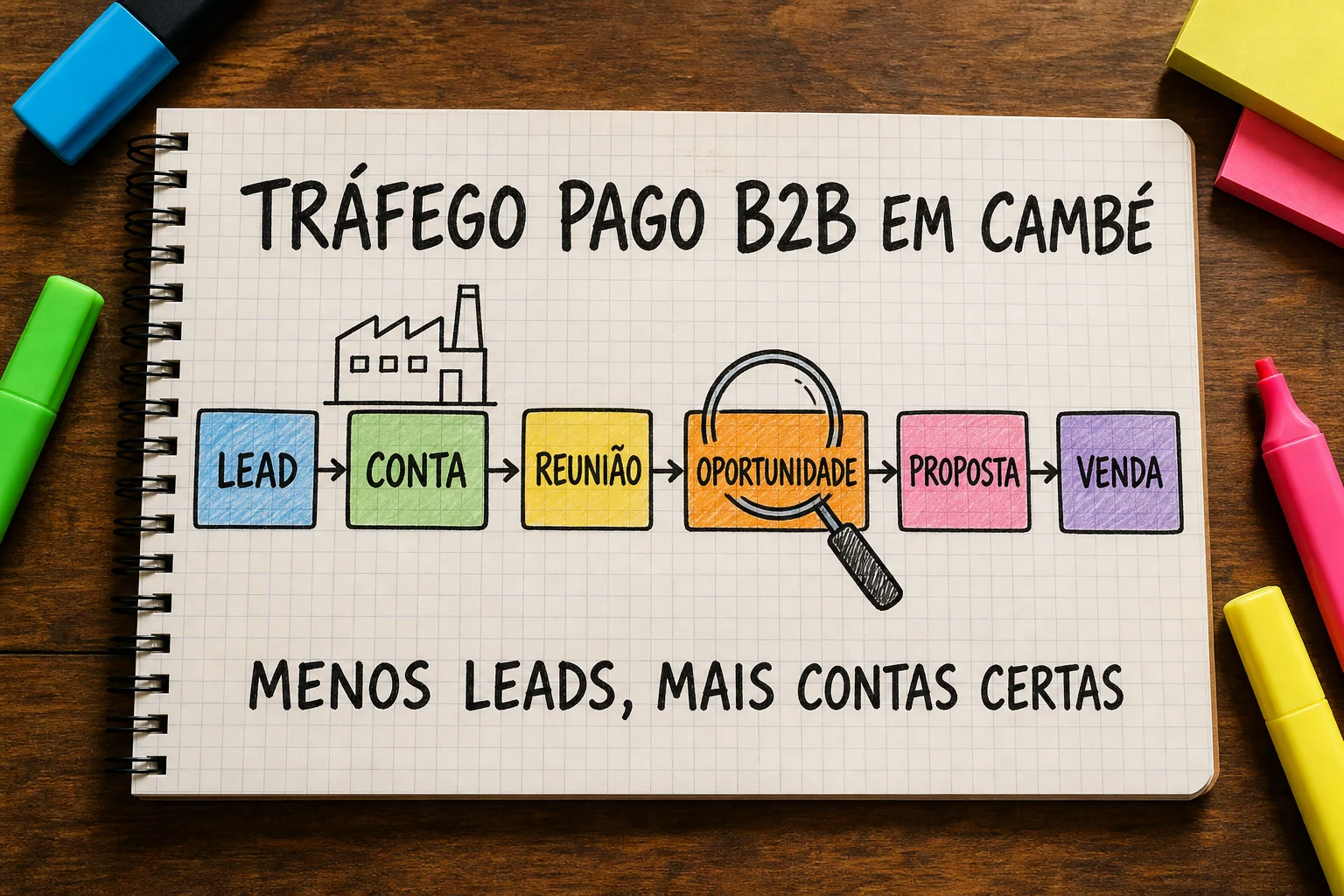 Funil de tráfego pago B2B em Cambé acompanha conta, reunião, proposta e venda