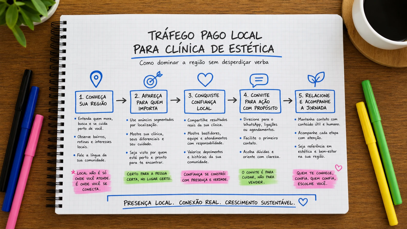 Infográfico sobre tráfego pago local para clínica de estética aplicado a clínicas de estética.