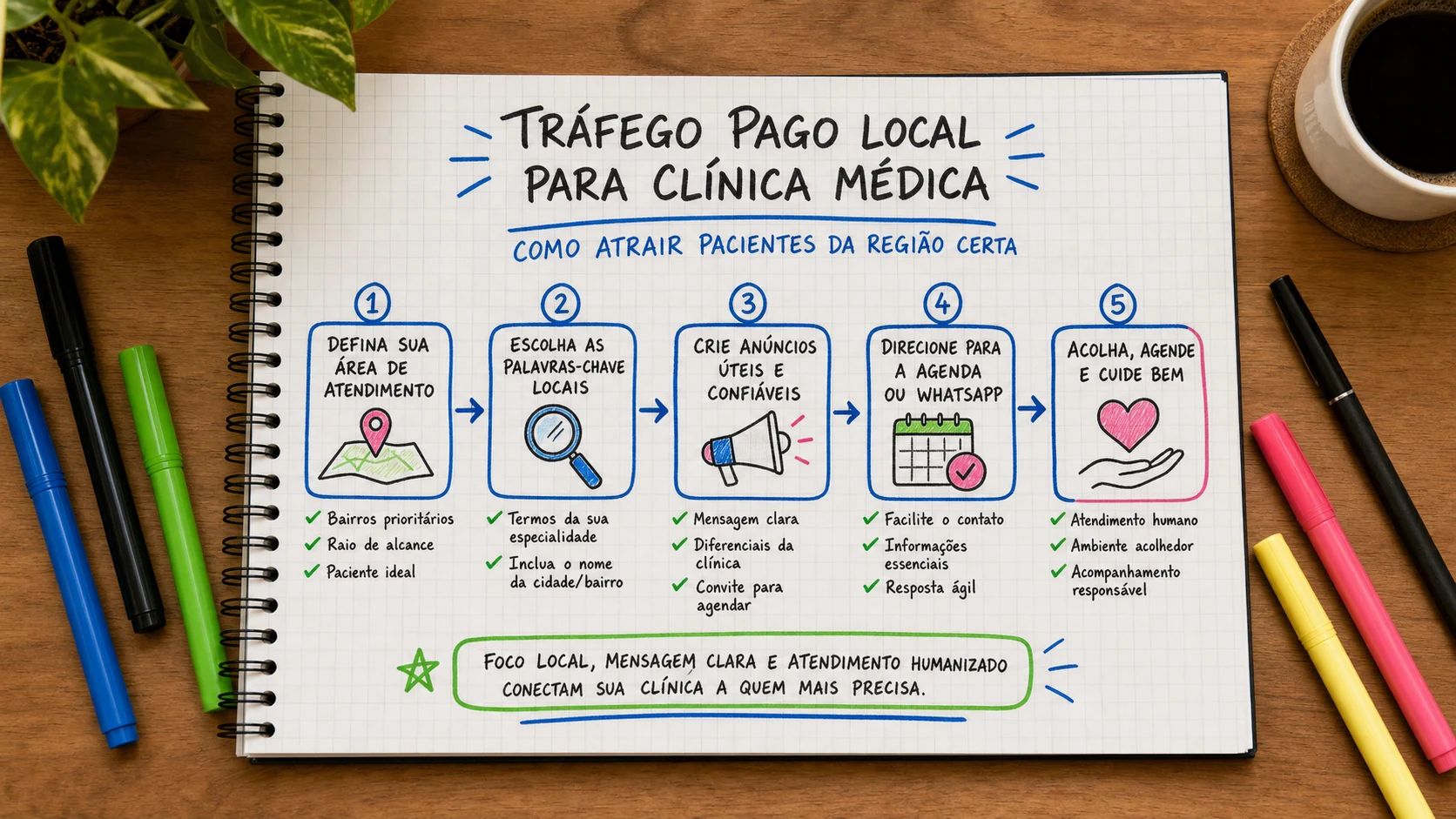 Infográfico sobre tráfego pago local para clínica médica aplicado a clínicas médicas.