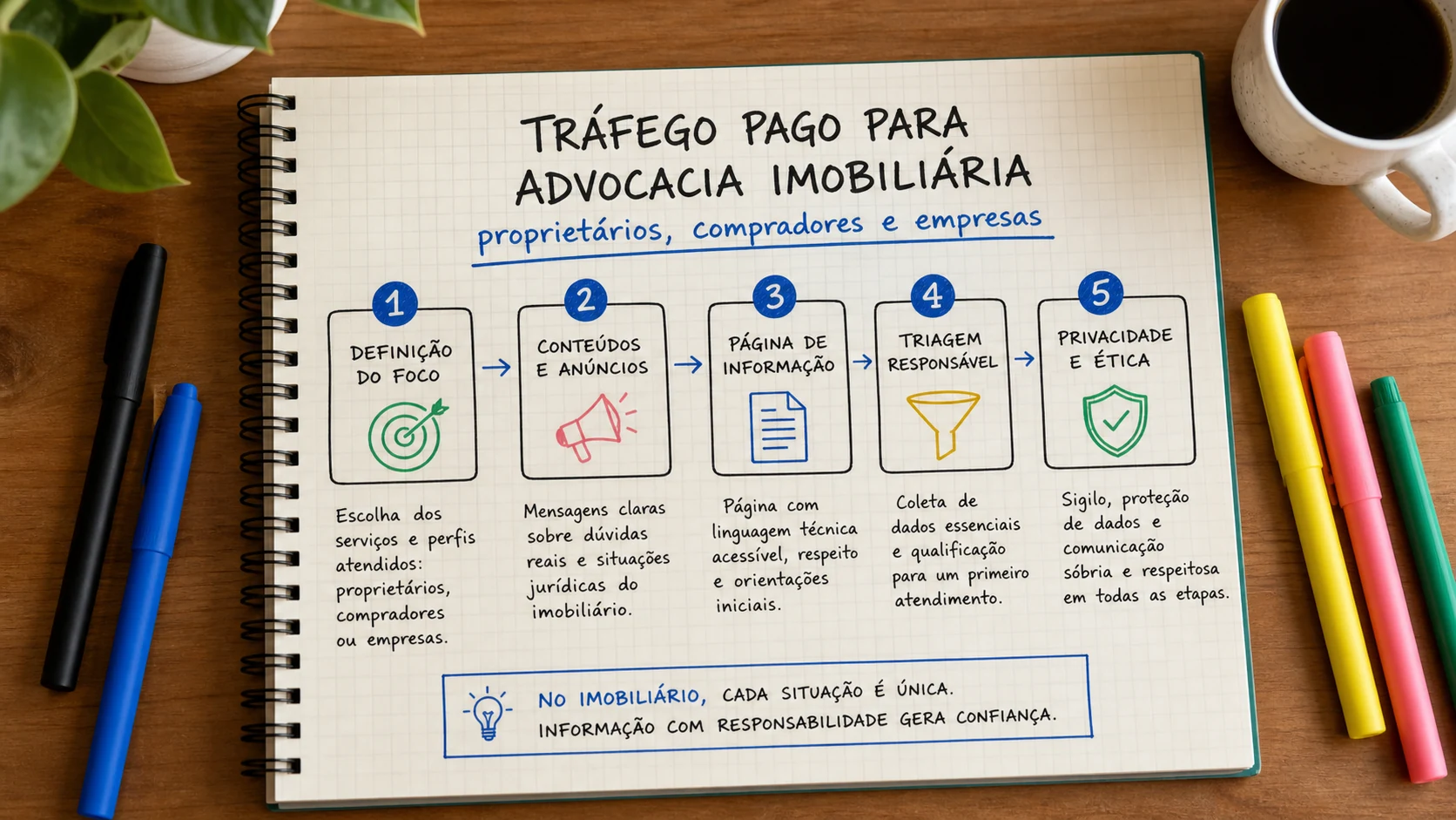 Infográfico sobre tráfego pago para advocacia imobiliária aplicado a escritórios de advocacia.