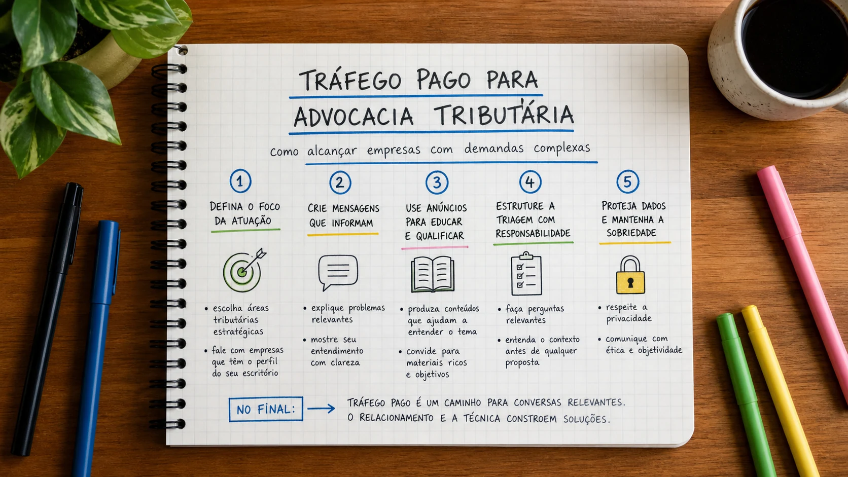 Infográfico sobre tráfego pago para advocacia tributária aplicado a escritórios de advocacia.