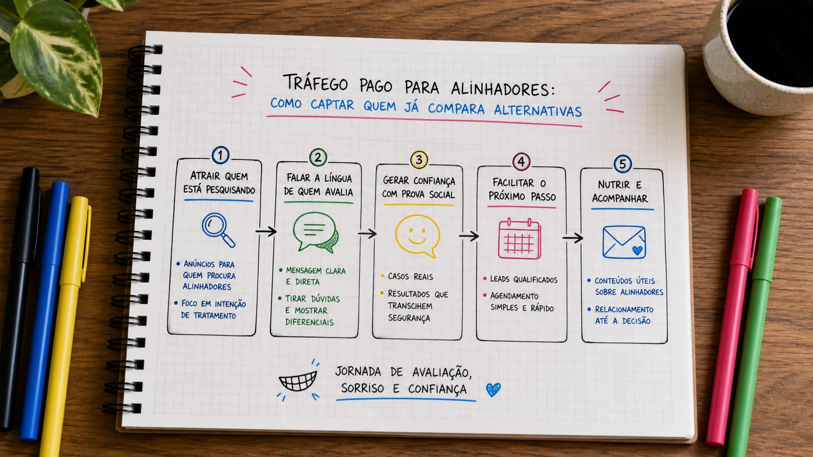 Infográfico sobre tráfego pago para alinhadores dentários aplicado a clínicas odontológicas.
