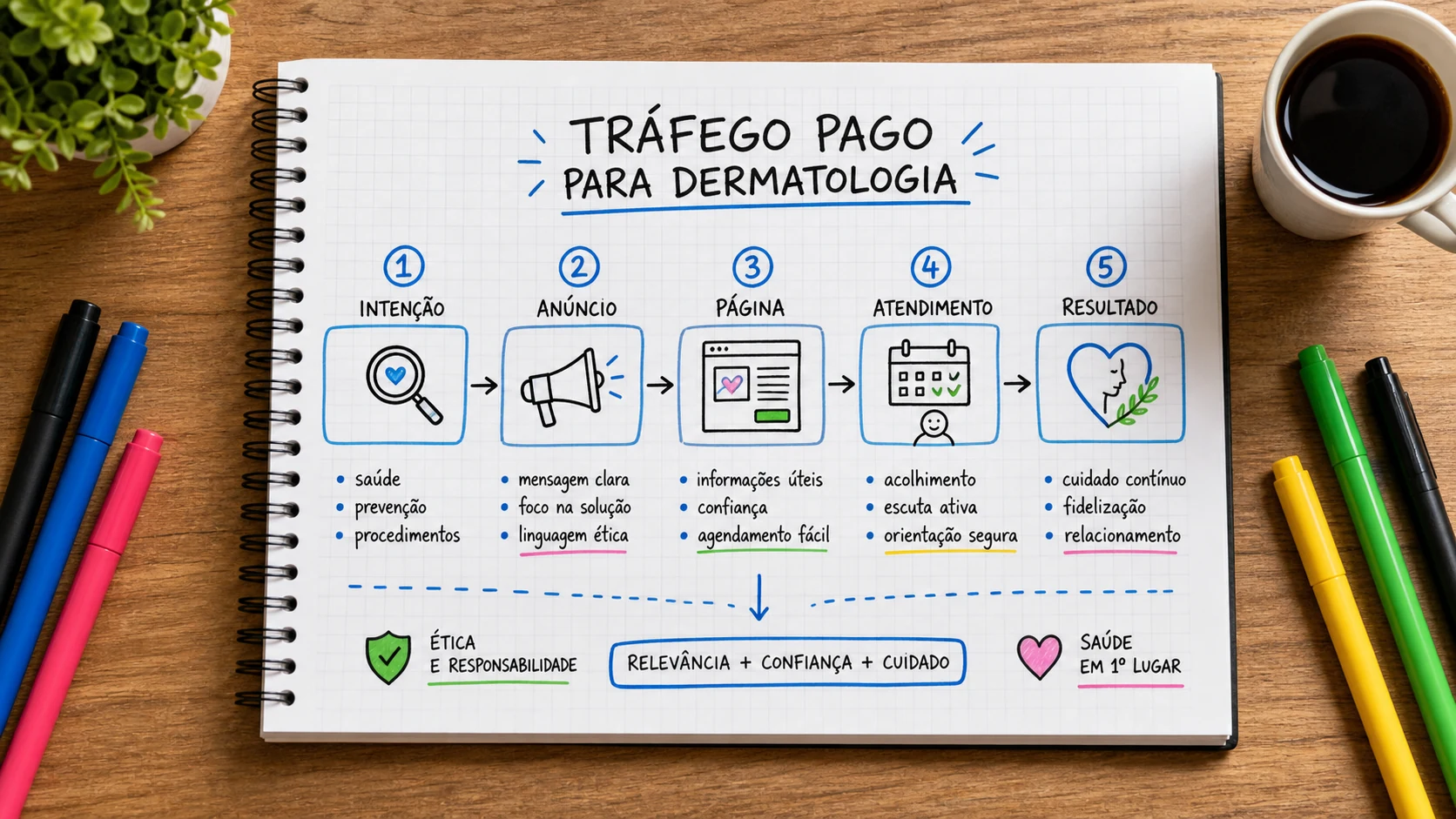 Infográfico sobre tráfego pago para dermatologia aplicado a clínicas médicas.