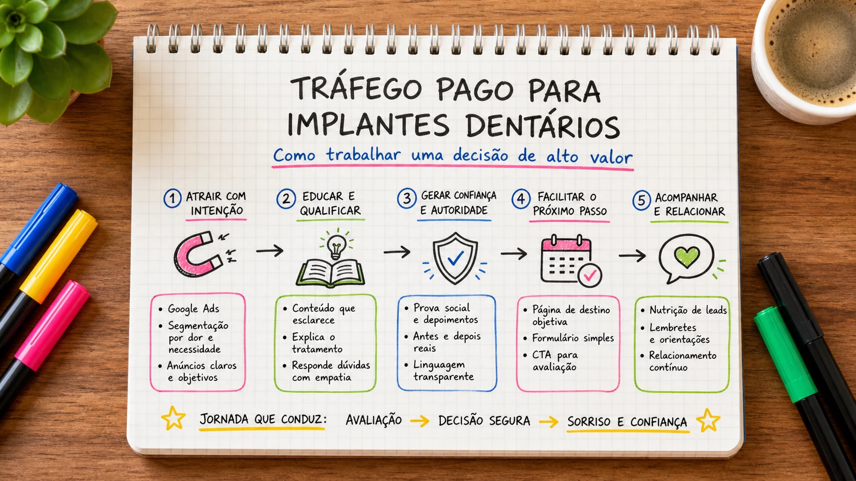 Infográfico sobre tráfego pago para implantes dentários aplicado a clínicas odontológicas.