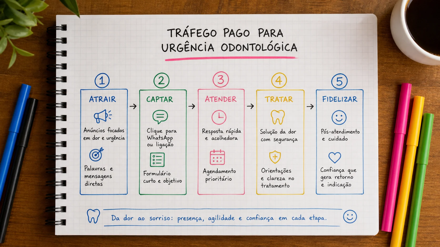 Infográfico sobre tráfego pago para urgência odontológica aplicado a clínicas odontológicas.