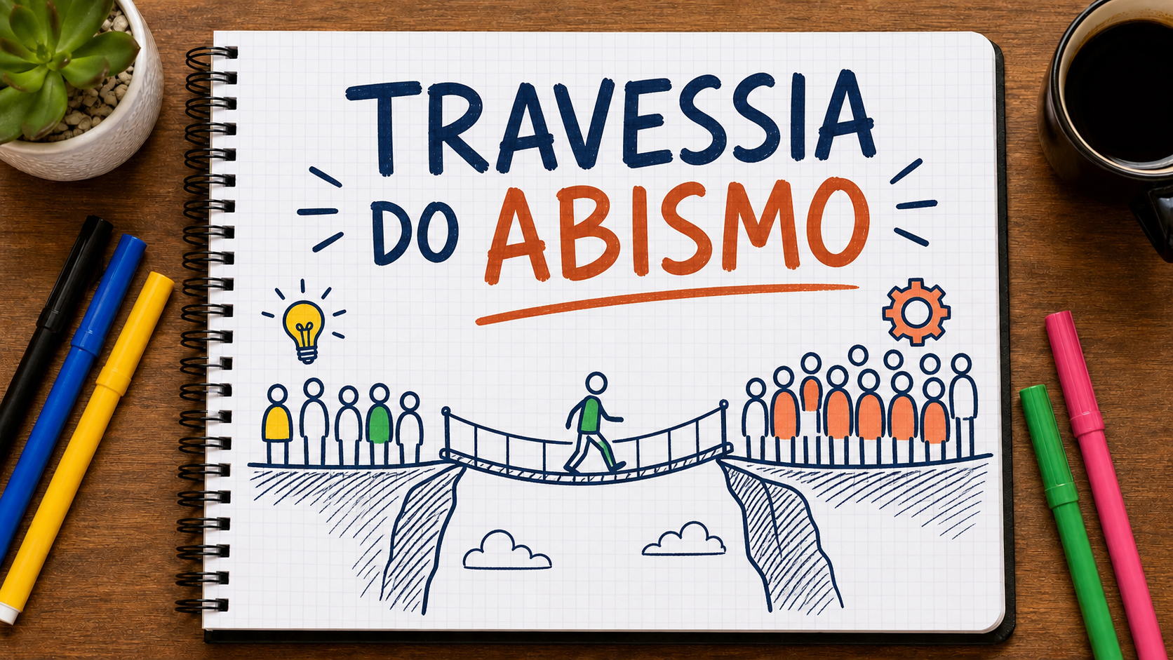 Diagrama conceitual sobre travessia do abismo no marketing aplicado à estratégia empresarial