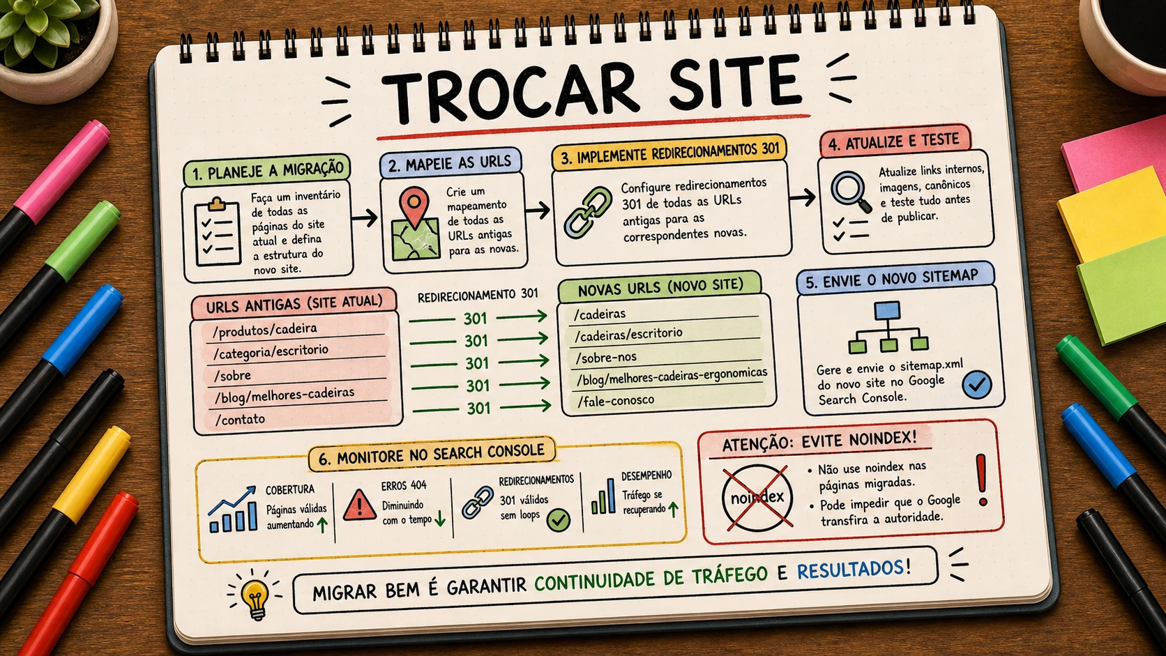 Trocar site sem perder Google com mapa de URLs, redirects e Search Console