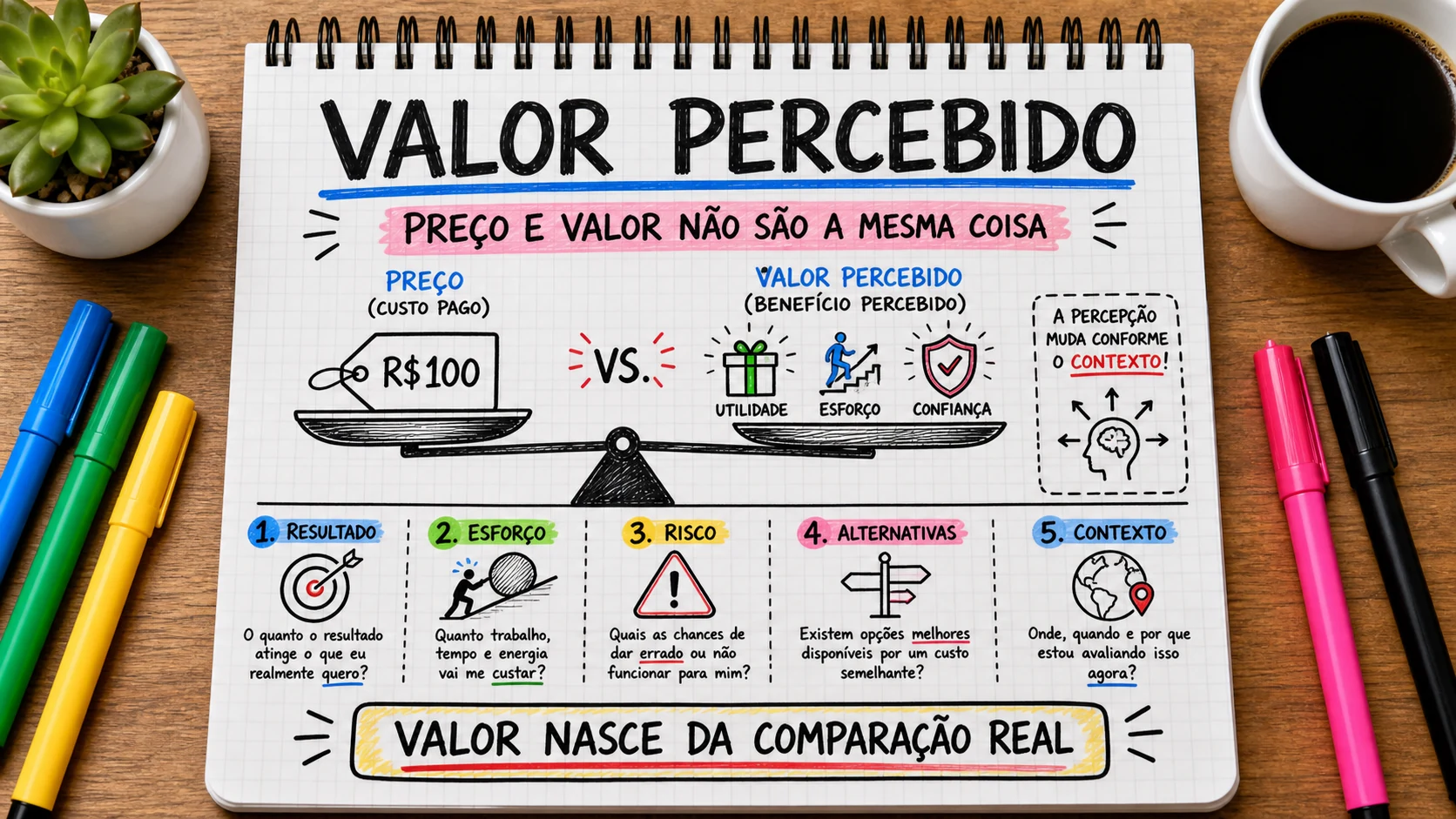 Valor percebido representado em uma cena editorial sobre escolha, contexto e decisão.