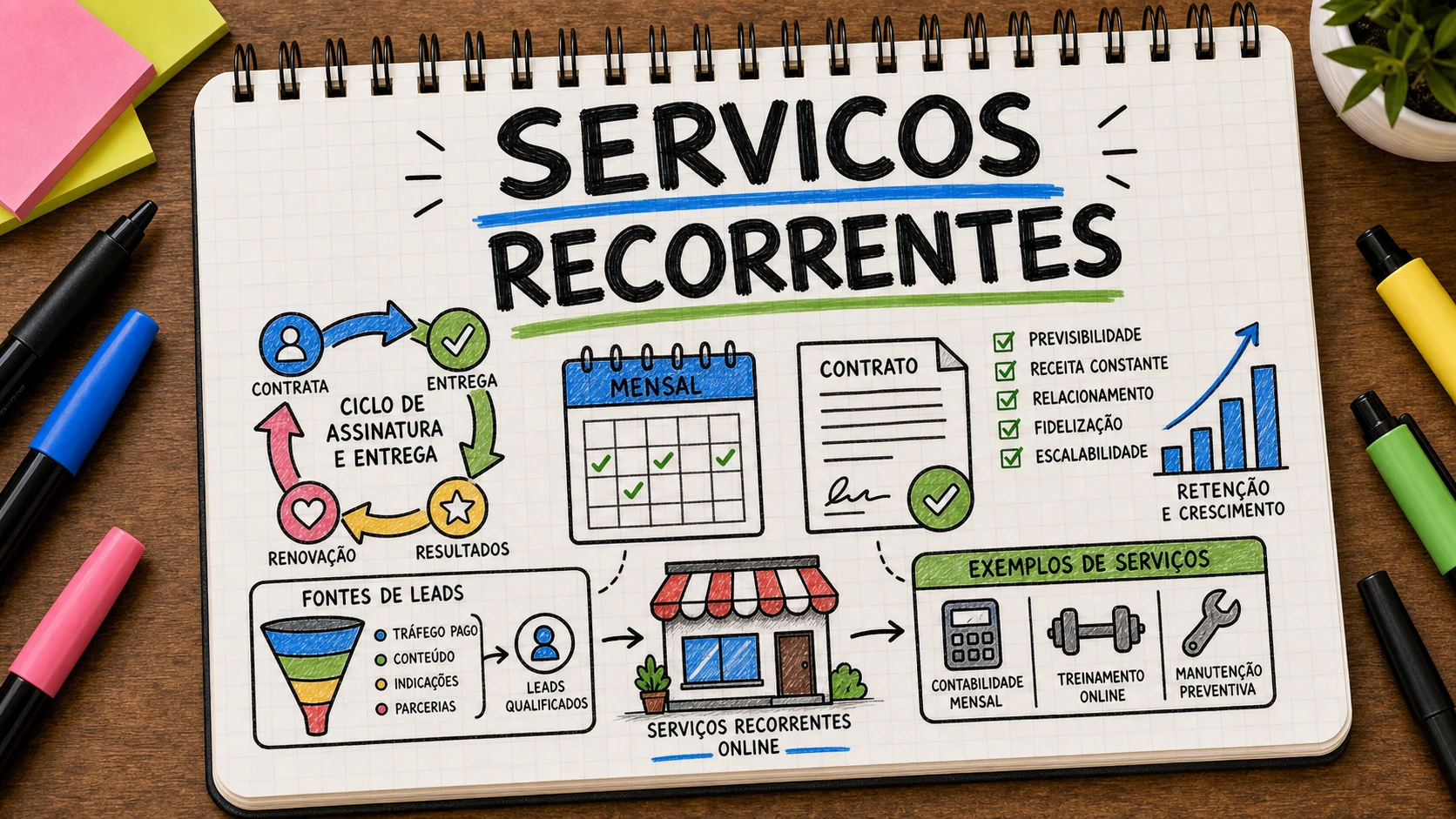 Vender serviços recorrentes com funil, contratos e acompanhamento de leads